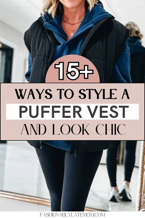 Discover how to elevate your Women's Style with chic and cozy puffer vest outfits. Our guide features Women's Vest styling tips, pairing them with the perfect Women's Top for a trendy yet functional look. Whether you're dressing for a casual day out or layering for colder weather, these outfit ideas will keep you warm and stylish all season long. Puffer Vest Outfit Inspiration, Casual Black Vest Outfit Women, Fall Outfits With Vests Casual, How To Wear Puffer Vest Outfits, Sweatshirt With Puffer Vest, Puffer Vest And Scarf Outfit, Cropped Puffer Vest Outfit Plus Size, Sweatshirt And Puffer Vest Outfit, Flannel With Puffer Vest