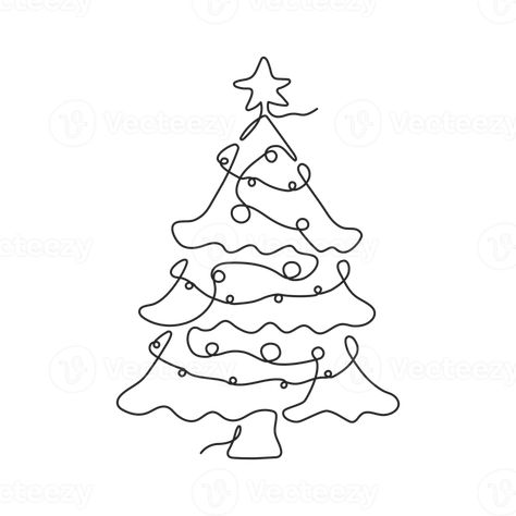 One Line Christmas Drawing, Drawing Decoration Ideas, Christmas Garland Drawing, Drawing Of Christmas Tree, Drawing Of Christmas, Drawn Christmas Tree, Drawing Decoration, Christmas Tree Drawing, Hand Drawn Christmas