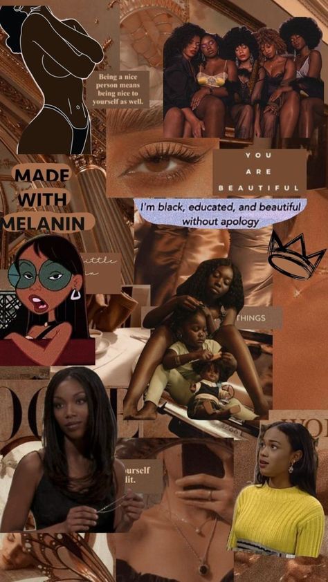 Black Women Brown Aesthetic, Black Women Asthetics, Afrocentric Art Wallpaper, Black Beauty Aesthetic, Melanin Wallpaper, Pieces Aesthetic, Black Femininity Aesthetic, Femininity Aesthetic, I Love Being Black