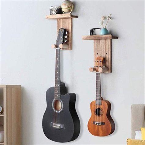 Wooden Guitar Hanger Guitar Hook Wall Mount Guitar | Etsy Guitar Wall Stand, Guitar Hanging Ideas, Ukulele Wall Mount, Hanging Guitars, Guitar Hangers, Guitar Hook, Guitar Storage, Guitar Wall Hanger, Guitar Display