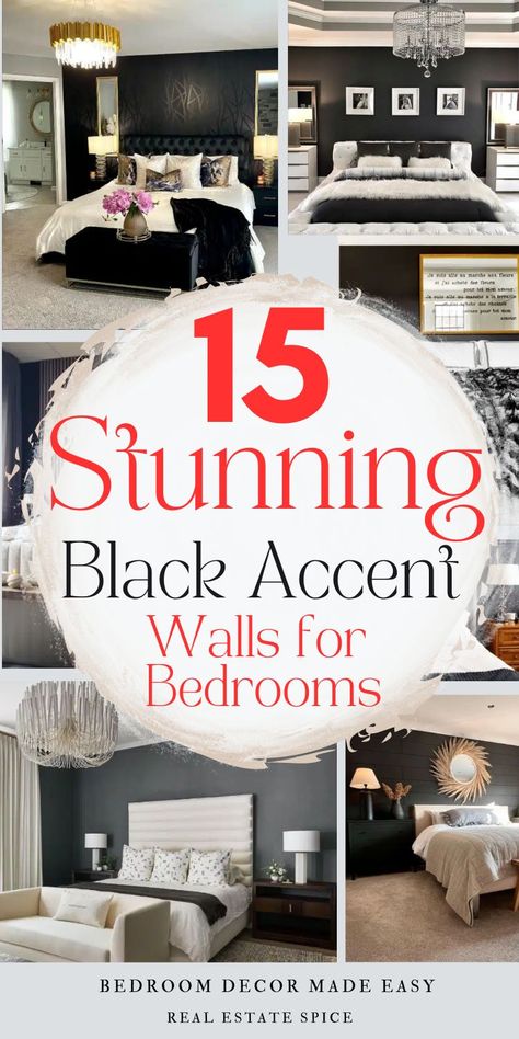 15 BEST Black Accent Wall Bedrooms and Design Tips. These stunning black accent wall bedrooms show how much black can dramatically change a bedroom. See design styles and decor ideas for any taste! via @https://www.pinterest.com/realestatespice/_created/ Black Accent Wall Living Room, Creative Wall Decor Ideas, Black Accent Wall, Black Walls Bedroom, Living Room Design Styles, Tv Feature Wall, Black Feature Wall, Black Accent Walls, Bedroom Sanctuary