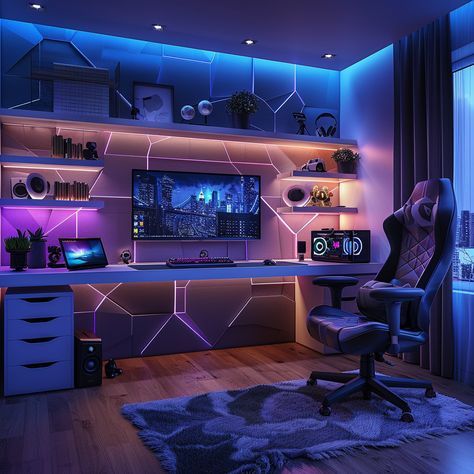 Gaming Room Setup Ideas, Cool Gaming Rooms, Gamer Room Design, Room Setup Ideas, Teenager Bedroom Design, Game Room Ideas, Games Room Inspiration, Gamer Bedroom, Small Game Rooms