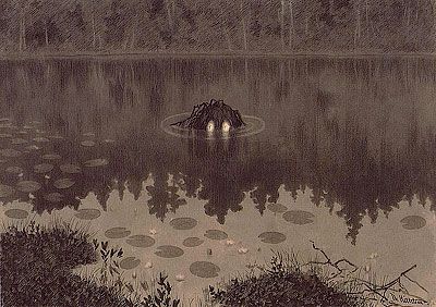 Nakken, by Theodor Kittelsen, arguably the greatest artist of Norvegian folklore (died 1914)... Theodore Kittelsen, Diy Frames, Norse Mythology, Scrap Wood, Clothespins, Garlic Bread, Featured Artist, Mythical Creatures, Dark Art