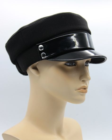 Bright, stylish, fatal, luxurious. This model of the Breton cap will not leave anyone indifferent. The captain's hat speaks of the impeccable taste of the owner. In this headgear, you will feel like a star. Designers have thought through every detail and created a masterpiece of black cashmere. The highlight of the model was a patent leather at the base of the band cap Breton. Breton Cap, Breton Hat, Captain's Hat, Fiddler Cap, Baker Boy Hat, Cashmere Hat, Cape Breton, Fall Hats, Military Hat