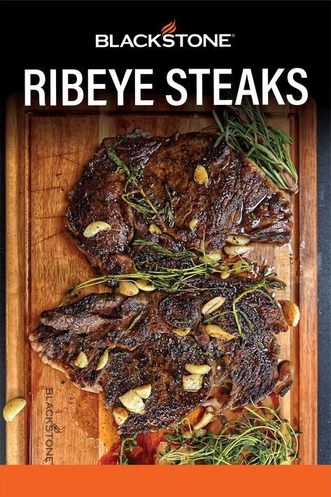 Indulge in mouthwatering perfection with our sizzling Ribeye Steaks cooked to perfection on the Blackstone Griddle. Discover the secrets to achieving juicy, tender steaks with a caramelized crust that will leave you craving for more. Pin this recipe now to unlock the ultimate griddle experience! Steak Blackstone, Grilled Ribeye Steak Recipes, Blackened Steak, Ny Strip Steak Recipes, How To Cook Ribeye, Griddle Cooking Recipes, Cooking Ribeye Steak, Strip Steak Recipe, Grilled Ribeye Steak