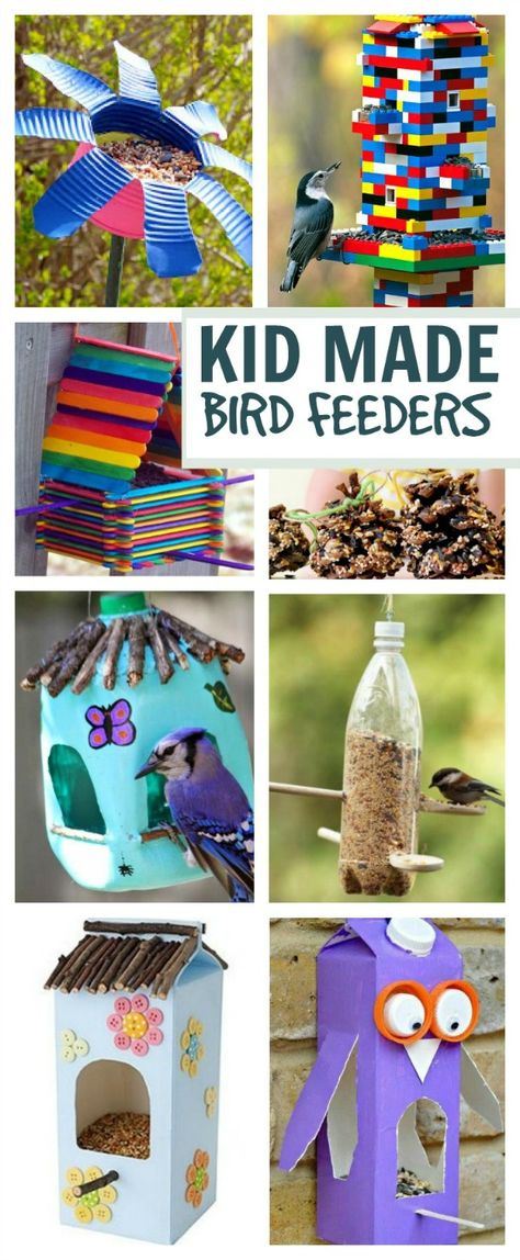 18 TOTALLY AWESOME bird feeder crafts for kids. These are SO COOL! I love the Lego bird feeder! Bird Feeder Crafts, Lego Bird, Constructive Play, Bird Feeder Craft, Crafty Kids, Camping Crafts, Totally Awesome, Childrens Crafts, Bird Feeder