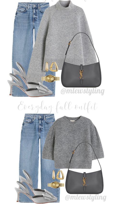 Everyday fall outfit idea Gray Handbag Outfit, Gray Purse Outfit, Charcoal Sweater Outfit, Silver Shoes Outfit 2024, Grey Handbag Outfit, Gray Bag Outfit, Grey Purse Outfit, Grey And Brown Outfit, Grey Bag Outfit