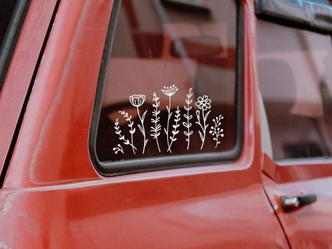 Wildflowers decal. Please choose the desired size (width) and the color for the decal. Comes with a transfer tape and simple applying instructions. Flower Car Decals Vinyls, Car Decal Sticker Ideas, Car Stickers Aesthetic Ideas, Etsy Car Accessories, Flower Car Decals, Vinyl Car Decals Ideas, Cricut Car Decals Vinyls, Aesthetic Car Stickers, Cute Car Decorations Interior