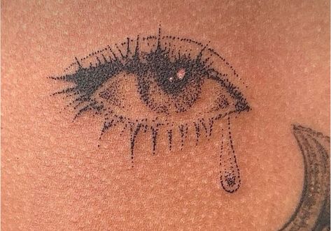 Inner Elbow Eye Tattoo, Eye On Back Tattoo, Small Eyes Tattoo, Teary Eye Tattoo, Colored Eye Tattoo, Eye Tattoo On Leg, Eye Tattoo Back, Tattoo Ideas Eyes, Red Eye Tattoo