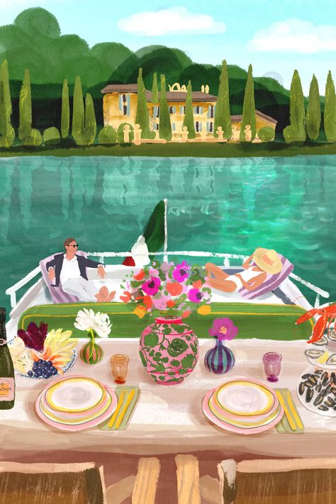 The biggest travel trends for 2023 | CN Traveller Mediterranean Illustration, Travel Trends, Luxury Yacht, Arte Inspo, Travel Illustration, Art And Illustration, Lake Como, Editorial Illustration, Cruises