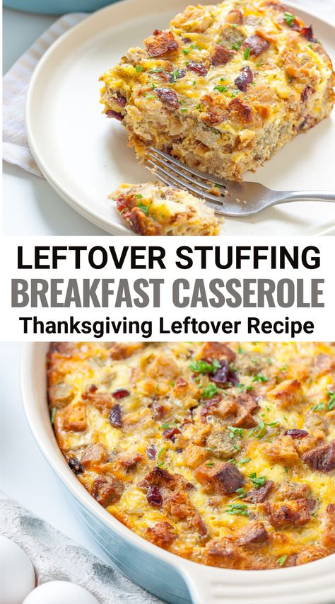 Need any ideas of what to do with your Thanksgiving leftovers? One of the best things you can do is turn them into a hearty breakfast. This easy recipe for Leftover Stuffing Breakfast casserole turns thanksgiving stuffing into a delicious breakfast bake that everyone will love. Serve for the day after Thanksgiving brunch! Thanksgiving Stuffing Casserole, Recipes For Leftover Stuffing, Leftover Stuffing Recipes Breakfast, Thanksgiving Leftover Stuffing Recipes, Breakfast Casserole With Stuffing, Recipes With Leftover Stuffing, After Thanksgiving Recipes, Breakfast Stuffing Casserole, After Thanksgiving Breakfast