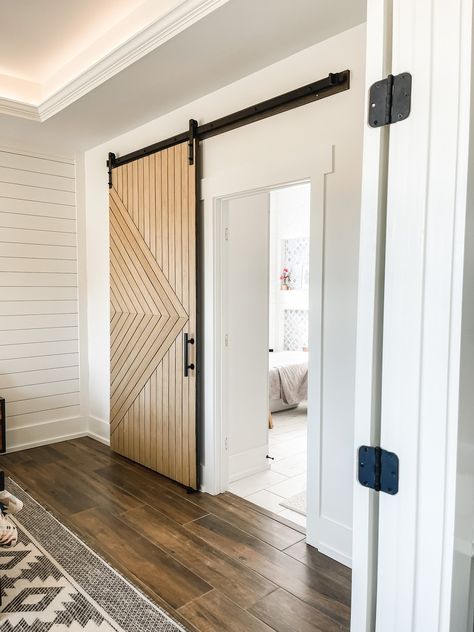 Modern Farmhouse Sliding Doors, Double Sliding Door Closet Organization, Modern Barn Sliding Door, Sliding Door On Rail, Sliding Ceiling Door, Barn Door For Kitchen, Barn Door In The House, Barn Doors In Bedroom Master Bathrooms, Indoor Sliding Doors Wood