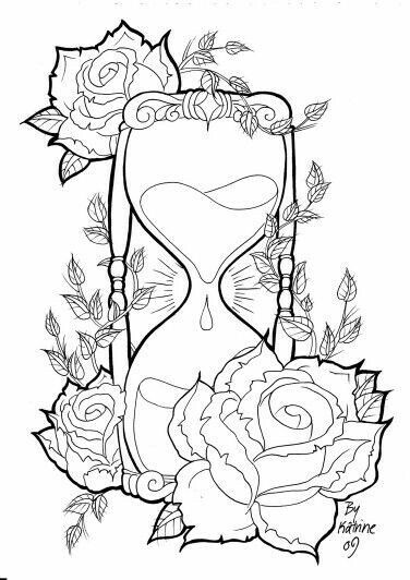 Free Adult Coloring Printables, Hourglass Tattoo, Skull Coloring Pages, Arte Doodle, Adult Colouring Printables, Love Coloring Pages, Adult Coloring Designs, Free Adult Coloring Pages, Rose Tattoo Design