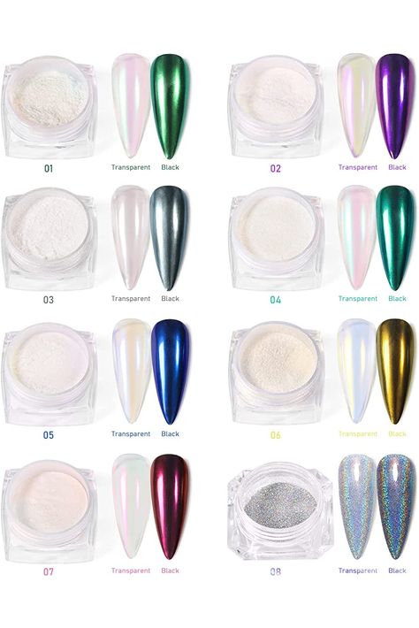 8 Pcs Pearl Powder Nail Chrome Rose Gold Purple Holographic Rainbow Powder Reflective Mirror Effect Glitter Laser Powder with 8 Eyes Shadow Brushes(8Pcs Nail Powder) Mermaid Powder Nails, Pearl Powder Nails, Nail Chrome Powder, Nail Chrome, Purple Chrome Nails, White Chrome Nails, Different Color Nails, Chameleon Nails, Purple Holographic