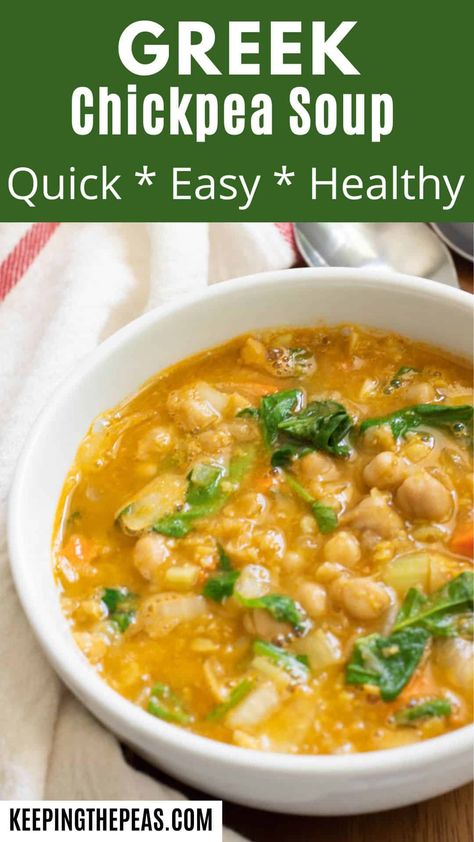 Greek Chickpea Soup (Vegan and Gluten-Free) Greek Chick Pea Soup With Lemon, Broccoli Chickpea Soup, Instant Pot Chickpea Soup, Chick Peas Soup Recipes, Chick Pea And White Bean Soup, Chick Pea Soup Crockpot, Chickpea Soup Vegan, Chick Pea Soup Recipes, Chickpea Stew Recipes