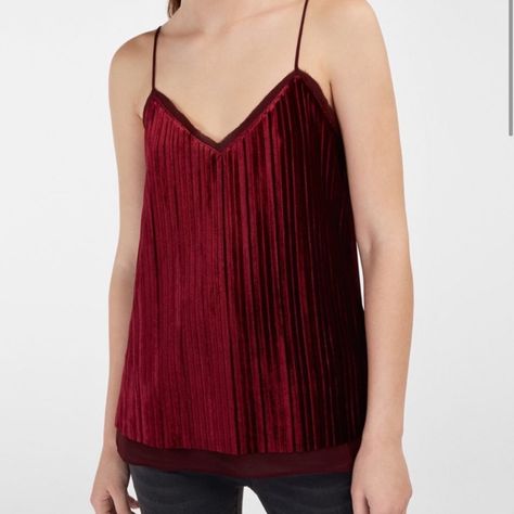 Massimo Dutti Burgundy Red Velvet Cami Top With Sheer Hem And Lining. Treat Yourself To An Ultra-Luxe Look With This Burgundy Velvet Camisole Top. Accented By A Deep V-Neckline With Velvet Burnout Detailing, Spaghetti Straps, And A Relaxed Fit, This Stylish And Sophisticated Piece Will Bring A Unique Air Of Sophistication To Your Wardrobe. Size: L Color: Burgundy Red Fabric: 94% Polyester, 6% Elastane Length: 24” Inches Pit To Pit: 18” Inches Condition: Most Likely New Without Tags ***Offers Are Velvet Cami Top, Velvet Cami, Silk Chiffon Fabric, Velvet Tank Top, Velvet Tank, Fashion Now, Velvet Tops, Cami Top, Massimo Dutti