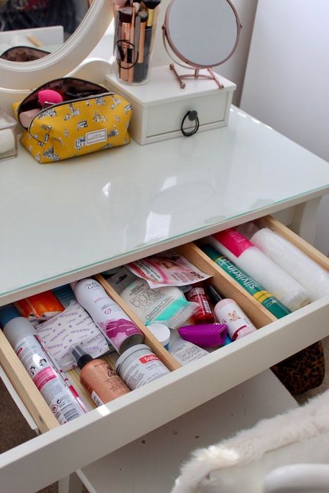 How I Organise My Dressing Table | What Megan Wears | Bloglovin’ Dressing Table Organisation, Turmeric Health, Acrylic Storage, Off Work, Magnifying Mirror, Marie Kondo, Small Drawers, Organize Your Life, Cotton Pads