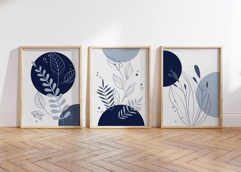 Beautiful Wall Decoration Ideas, Blue Wall Decoration Ideas, Blue And Grey Art Paintings, Wall Art Sets Bedroom, Wall Art For Bedroom Decor Ideas, Set Of 5 Wall Art, Grey And Blue Painting, Boho Art Set Of 3, Making Your Own Wall Art