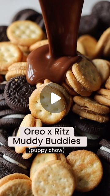 Hannah Gray | One Sweet Mama on Instagram: "Muddy buddies, mini Oreo and Ritz Bits style.   #oreos #ritz #peanutbutter #muddybuddies" Oreo And Ritz Muddy Buddies, Ritz Bits And Oreo Puppy Chow, Muddie Buddies Recipe, Muddie Buddies, Ritz Sandwiches, Mini Oreos, Ritz Bits, Chocolate Boutique, Puppy Chow Recipes