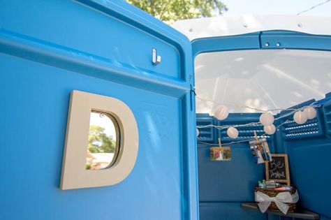 Contrary to popular belief, the standard porta potty rental can actually be a convenient, clean and welcoming experience. In fact, with a little extra effort, you can customize your restroom rental and make it as unique as your event. Decorate A Porta Potty, How To Decorate A Porta Potty, Decorate Porta Potty For Wedding, Wedding Porta Potty Decor, Portapotty Decorations, Porta Potty Decorating Ideas, Wedding Porta Potty, Porta Potty Wedding, Porta Potty Ideas