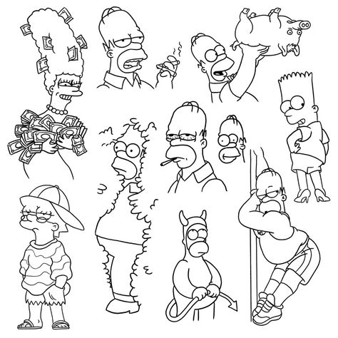 Patchwork Tattoo Outline, Cartoon Outlines To Draw, Coloring Pages Simpsons, The Simpson Tattoo, Cartoon Flash Art, Ignorant Tattoo Design, The Simpsons Tattoo Ideas, Cartoon Tattoo Stencils, Simpson Tattoo Design