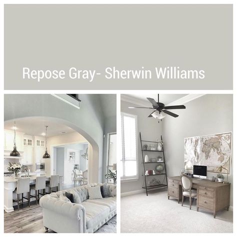 Gray Sherwin Williams, Ikea Linnmon, Repose Gray Sherwin Williams, Interior Paint Colors Schemes, Sherwin Williams Gray, Bedroom Colour, Repose Gray, Office Color, Dining Room Remodel