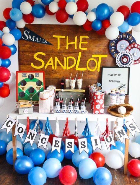 Sandlot 1st Birthday Party, Sandlot Birthday Party Invitations, Sandlot Party Ideas, The Sandlot Party, Sandlot Birthday Party Ideas, Sandlot First Birthday Party, 7th Birthday Boy Ideas, Sandlot Birthday Cake, Sandlot Themed Birthday Party