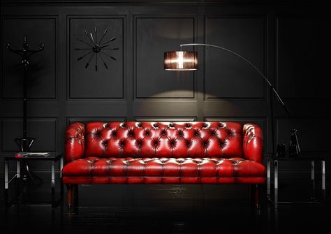 One sexy red leather sofa Modern Leather Couch, Red Leather Sofa, Red Couch, Leather Chesterfield Sofa, Casa Vintage, Red Sofa, Leather Couch, Chesterfield Sofa, 인테리어 디자인