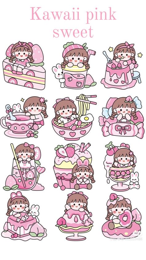 Kawaii Cute Girls Sticker, Kawai Sticker Printable, Kawai Sticker Ideas, Cute Printable Stickers Kawaii, Kawaii Korean Stickers Printable, Cute Stickers Aesthetic Korean, Chibi Stickers Printable, Cute Kawaii Stickers Printable, Stekars Cute