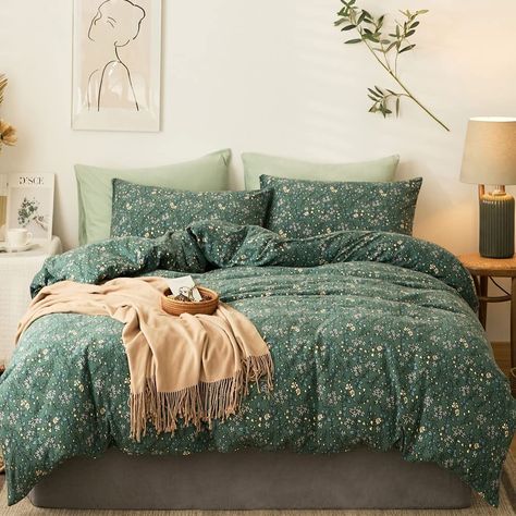 PRICES MAY VARY. Material: The chic shabby green floral twin duvet cover set is made from jersey knit cotton, which is extremely soft, as comfy as your favorite T-shirt, comfortable, lightweight, skin-friendly and hotel quality, given you good sleeping for all night, the jersey knit floral duvet cover is suitable for all seasons. The dark floral cotton duvet cover set is only inclued: 1 floral jersey duvet cover and 2 matching pillowcases. Note: Duvet, Comforter, Pillow and Sheet are not include Floral Comforter Sets, Floral Bedding Sets, Girls Bedding Sets, Green Duvet, Green Duvet Covers, Floral Comforter, King Duvet Cover Sets, Floral Duvet Cover, Floral Bedding