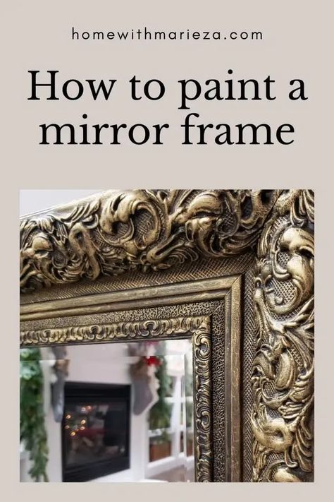 Before and after painting a mirror frame with chalk paint and gilding wax #ideas #DIY #gold #black Refinish Mirror Frame, Mirror Frame Makeover, Spray Paint Mirror, Paint A Mirror Frame, Chalk Paint Mirror, Paint A Mirror, Mirror Redo, Painting Mirror Frames, Antique Mirror Frame