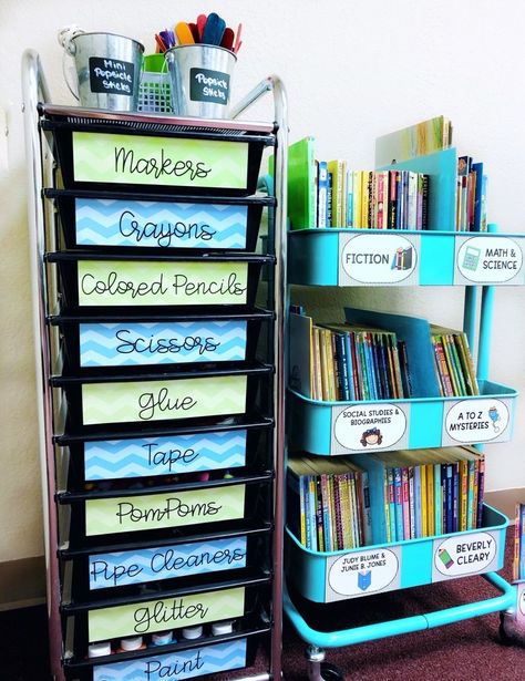 7 Tips for Classroom Organization in a Small Space + FREEBIE! – The Average Teacher Blog Homeschool Classroom Setup, Teacher Goals, Teacher Storage, Homeschool Room Design, Clean Classroom, Teaching Displays, Homeschool Room Organization, Classroom Organization Elementary, Primary Teacher