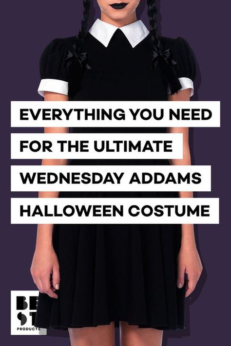 Wednesday Addams Fancy Dress, Wednesday Adam Costume Diy, Homemade Wednesday Addams Costume, Wednesday Addams Full Body Picture, Wendsday Outfits Ideas, Wednesday Addams Dress Outfit, Wednesday Halloween Costumes Women, Plus Size Wednesday Addams Costume, Kostüm Wednesday Addams