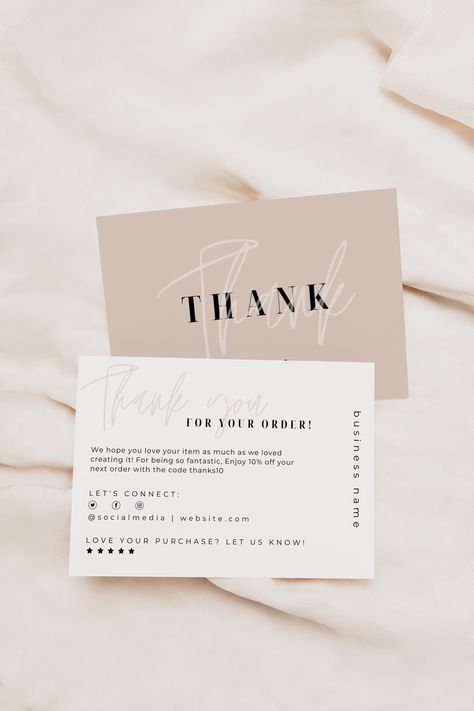 Thank You For Your Order Card, Thank You For Your Order, Small Business Package, Neutral Packaging, Thanks For Your Purchase, Business Printables, Cute Thank You Cards, Thank You Card Design, Purchase Card