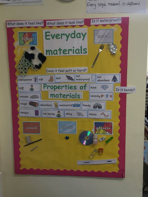 Ks1 display everyday materials science                                                                                                                                                                                 More Everyday Materials Year 1, Science Tlm, Tlm For Primary Classes, Teaching Materials Science, Ks1 Science, Science Materials, Design Definition, Science Display, Science Stations