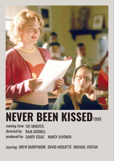 Minimalistic polaroid movie poster Never Been Kissed Movie, Nancy Juvonen, Polaroid Movie Poster, David Arquette, Never Been Kissed, Polaroid Poster, Drew Barrymore, Movie Poster, Poster Wall