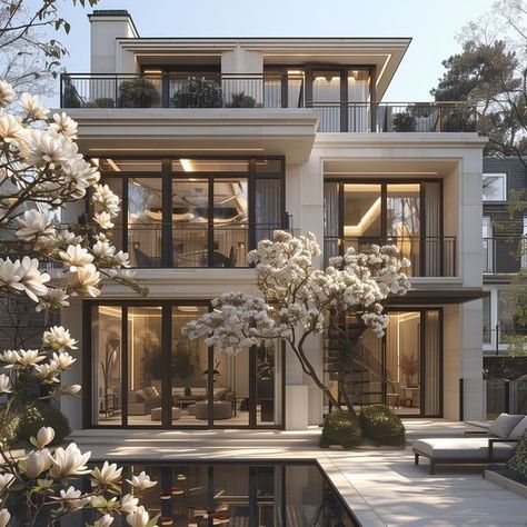 Classic House Exterior Luxury, Luxury Modern Homes Exterior, Bungalows Design, Modern Classic House Exterior, Classy House, Mansion Layout, Classic Elevation, Chocolate Baklava, Royal Bedroom Design