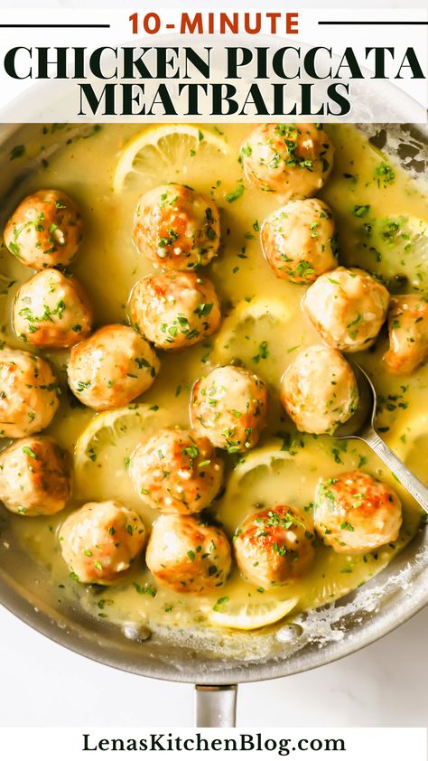 Try chicken piccata meatballs for a quick, easy, and healthy twist on traditional chicken piccata! It’s bursting with bright, summery flavors and comforting textures. Ground Chicken Parmesan, Chicken Piccata Meatballs, Ground Chicken Meatballs, Beef Tartare, Chicken Meatball Recipes, Steak Tartare, Ground Chicken Recipes, Lemon Butter Sauce, Quick Appetizers