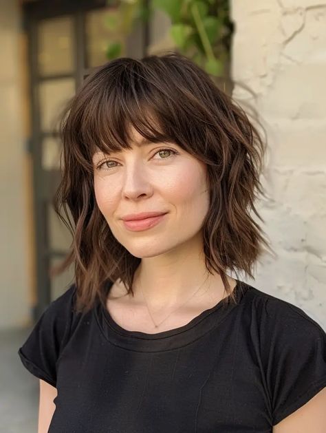 53 Stunning Shaggy Bob Haircuts for Women: Medium, Short, and Long Styles with Layers and Bangs Shaggy Bangs Medium, French Shag, Cowgirl Bob, Bob Haircuts For Women Medium, Shaggy Bob With Bangs, Haircuts For Women Medium, Long Shaggy Bob, Layers Curtain Bangs, Shag Bob