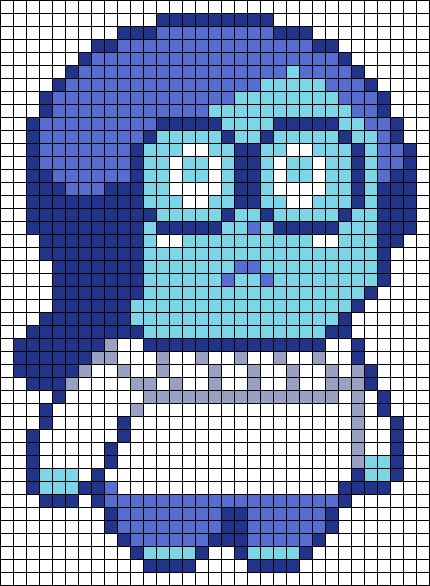 Inside Out's Sadness pattern, could be used to make a crochet Graphgan blanket or with hama and perler beads or even as a cross stich pattern Alpha Pattern #20228 Preview added by neopets Inside Out Perler Bead Patterns, Pixel Art Inside Out, Pixel Art Cartoon Characters, Blue Pixel Art, Pixel Art Canvas, Pixel Art Disney, Pixel Cartoon, Graphgan Patterns, Crochet Graphgan