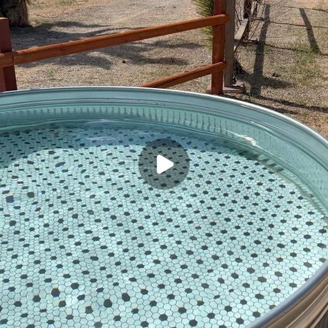 The Desert Homestay on Instagram: "Spring in the desert means it’s stock tank pool season again! Painted, tiled or plain? Comment your favorite! 🌵☀️💦 . . . . . . . . #stocktankpool #cowboypool #cowboytub #diy #pool #joshuatree #joshuatreeairbnb #spring #pooldesign #airbnb #stocktankpooldiy #stocktanks #stocktankswimming #backyardpool #diyprojects #pooltime #desertliving" Stock Tank Pool Tile Floor, Painted Stock Tank Pool, Cowboy Pool Stock Tank, Stock Tank Pool Paint, Poly Stock Tank Pool, Poly Stock Tank, Large Stock Tank, Stock Tank Swimming Pool, Cowboy Pool