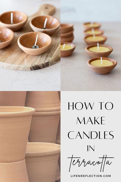 Terracotta Pot Candle, Terracotta Pots Candle, Candle In Clay Pot, Terracotta Pot Candles, Diy Tea Light Candles, Diy Tealight Candles, Candles In Terracotta Pots, Candles In Clay Pots, Cute Candle Making Ideas