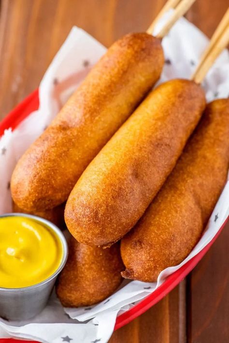 Homemade Corn Dogs - Homemade Hooplah Corn Dog Batter, Homemade Corn Dogs, Homemade Corndogs, Corndog Recipe, Cincinnati Chili, How To Make Corn, Batter Mix, The Slow Roasted Italian, Batter Recipe