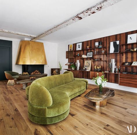 Sonia Rykiel Creative Director Julie de Libran Gives AD A Tour Of Her Paris Maison | Architectural Digest Charles Zana, Design Salon, Green Sofa, Bespoke Interiors, Custom Sofa, Décor Diy, Sonia Rykiel, Coffee Table Design, Elegant Homes