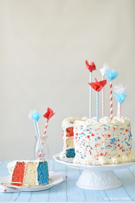 Pear Pudding, Red White And Blue Cake, Blue Sprinkles, Sprinkles Cake, Fourth Of July Cakes, Blue Birthday Cakes, Blue Birthday Parties, White Buttercream, 4th Of July Cake