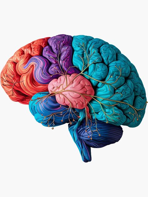 " - Digital Brain Artwork Artistic Brain Illustration - Colorful Cognitive Science Art" Sticker for Sale by WatermelonPink | Redbubble Brain Digital Art, Brain Illustration Art, Brain Reference, Brain Aesthetic, Brain Artwork, Brain Pictures, Brain Painting, Neurology Art, Brain Design