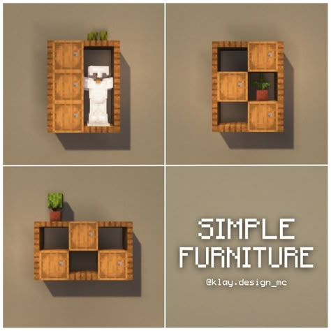 Minecraft Home Base Ideas, Minecraft Simple Decorations, Cute Simple House Minecraft, How To Decorate Minecraft Houses, Minecraft Simple Interior, Mc Furniture Ideas, Furniture Minecraft Ideas, Minecraft Decor Ideas Interior Design Living Room, Cute Minecraft Furniture