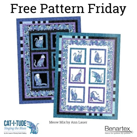 Cats Climbing, Blue Quilt Patterns, Cat Quilt Patterns, Meow Mix, Panel Quilt Patterns, Cat Quilt, Wall Quilts, Panel Quilts, Christmas Quilts