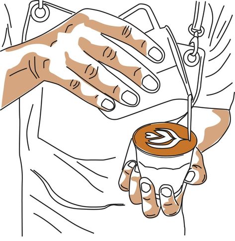 Barista Drawing, Barista Illustration, Bw Illustration, Milk Pouring, Coffee Barista Art, Barista Art, Coffee Illustrations, Coffee Graphics, Homemade Coffee Drinks