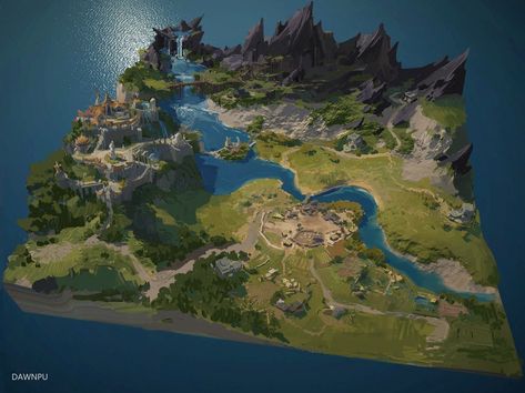 Game Environment Concept Art, Landscape Architecture Diagram, Environment Map, Fantasy World Map, Environment Props, Landscape Model, Rpg Map, Game Environment, Fantasy Places